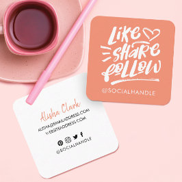 Wie Share folgen Sie Brush Script Peach Social Med Quadratische Visitenkarte
