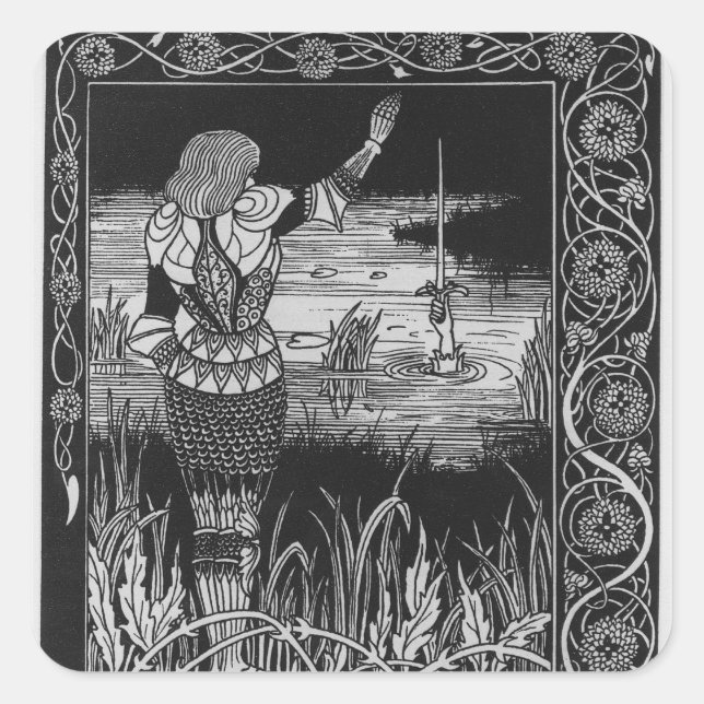 Wie Sir Bedivere das Schwert Excalibur vergossen h Quadratischer Aufkleber (Vorderseite)