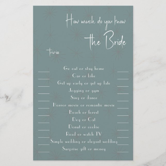 Wie viel wissen Sie vom Flyer The Bride Trivia? (Vorne)