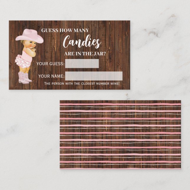 Wie viele Candies Cowgirl Baby Shooting Game Card Platzkarte (Vorne/Hinten)
