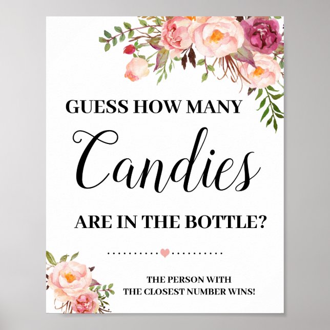 Wie viele Candies Duschgame-Schilder rosa Blume Poster (Vorne)