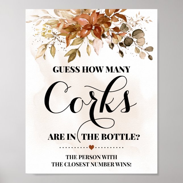 Wie viele Corks Fall Bridal Paares Duschzeichen Poster (Vorne)