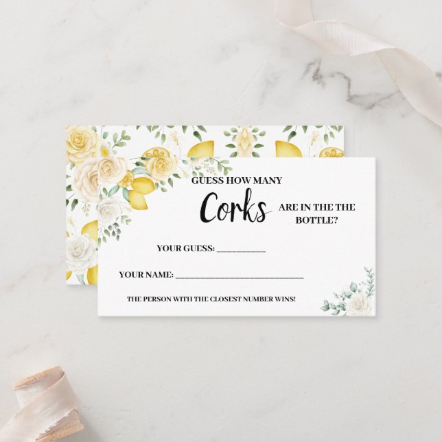 Wie viele Corks Lemons & Rose Brautparty Game Platzkarte (Vorderseite/Rückseite Beispiel)