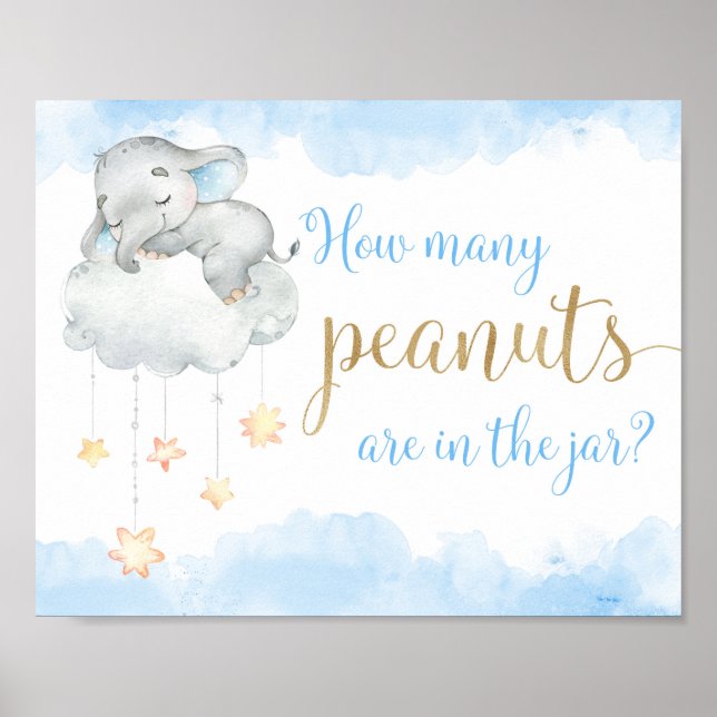 Wie viele Erdnüsse blaue goldene Elefantenbaby-Dus Poster (Vorne)