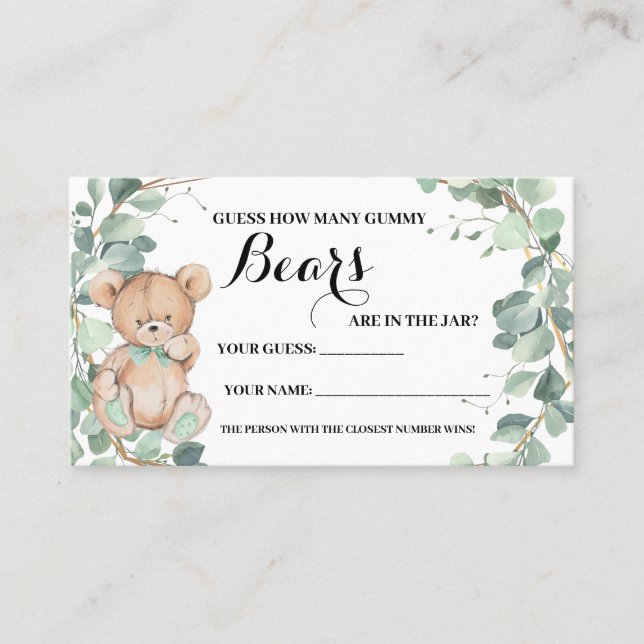 Wie viele Gummy Bären Greenery Baby Shower Game Ca Platzkarte (Vorderseite)