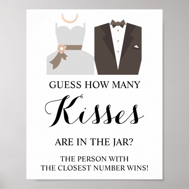Wie viele Kisses Brautparty Game Sign Poster (Vorne)