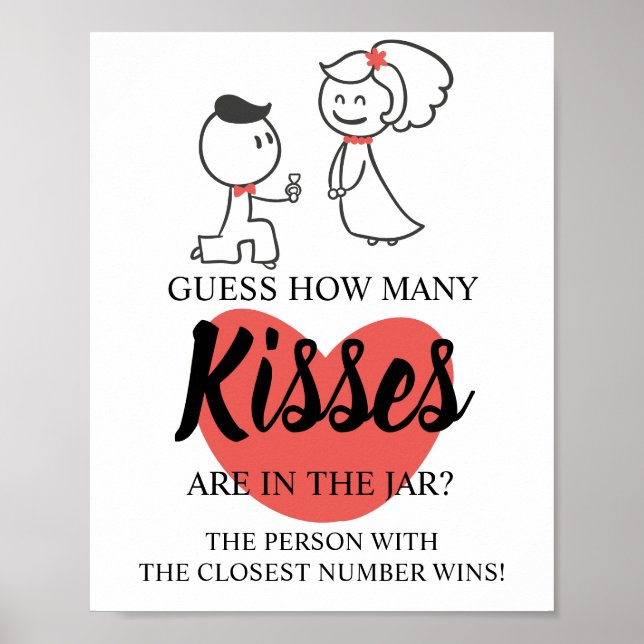 Wie viele Kisses Brautparty Game Sign Poster (Vorne)