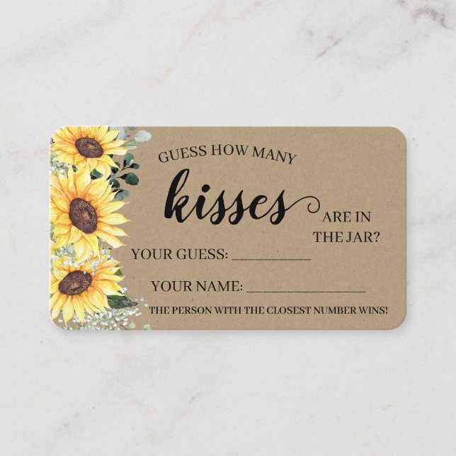 Wie viele Kisses Brautparty Sunflowers Spielkarte Platzkarte (Vorderseite)