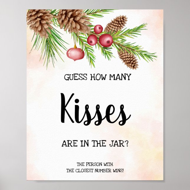Wie viele Kisses Christmas Brautparty Game Sign Poster (Vorne)