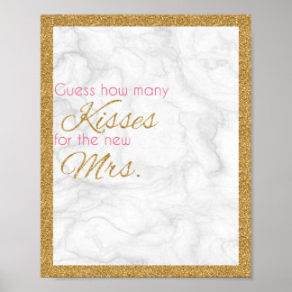 Wie viele Kisses Marmor und Gold Brautparty Spiel Poster