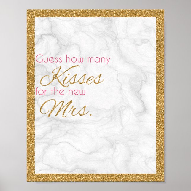 Wie viele Kisses Marmor und Gold Brautparty Spiel Poster (Vorne)