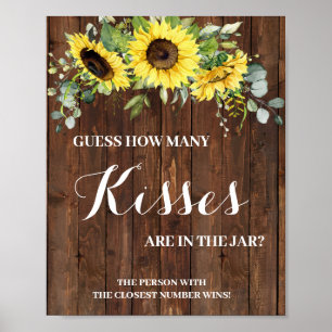 Wie viele Kisses Sunblumen Brautparty Game Sign Poster
