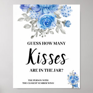 Wie viele Küsse BlueFlower Brautparty-Spielschild Poster
