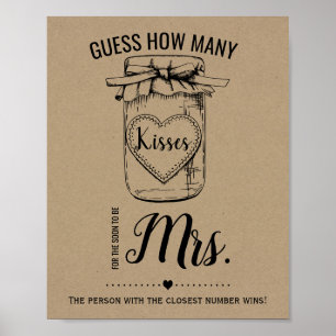 Wie viele Küsse für bald Frau Dusche Zeichen Poster