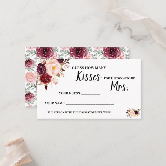 Wie viele Küsse für Mrs. Marsala Shower Game Card Platzkarte (Vorderseite/Rückseite Beispiel)