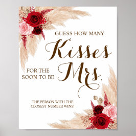 Wie viele Küsse für Mrs. Pampas Shower Game Sign Poster