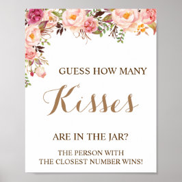 Wie viele Küsse Pink Brautparty Game Sign Poster