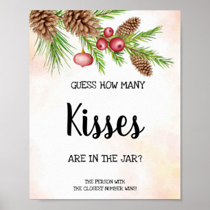 Wie viele Küsse Weihnachten Brautparty-Spiel-Schil Poster
