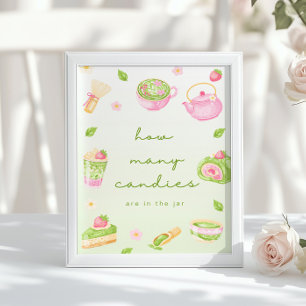 Wie viele Süßigkeiten Matcha Tea Pink Baby Shower Poster