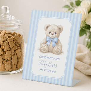 Wie viele Teddybären Blau gestreifter Junge Baby-P Sockelschild