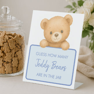 Wie viele Teddybären Blaue Baby Boy Shower Spiel Sockelschild