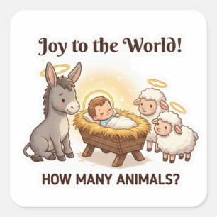 Wie viele Tiere? – Süße Weihnachts-Krippe Quadratischer Aufkleber