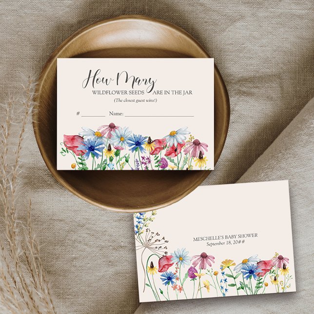 Wie viele Wildblumen Saatgut Kinderspielkarte Begleitkarte (Baby Shower game card - how many guessing game - from my Wildflower Charm collection)