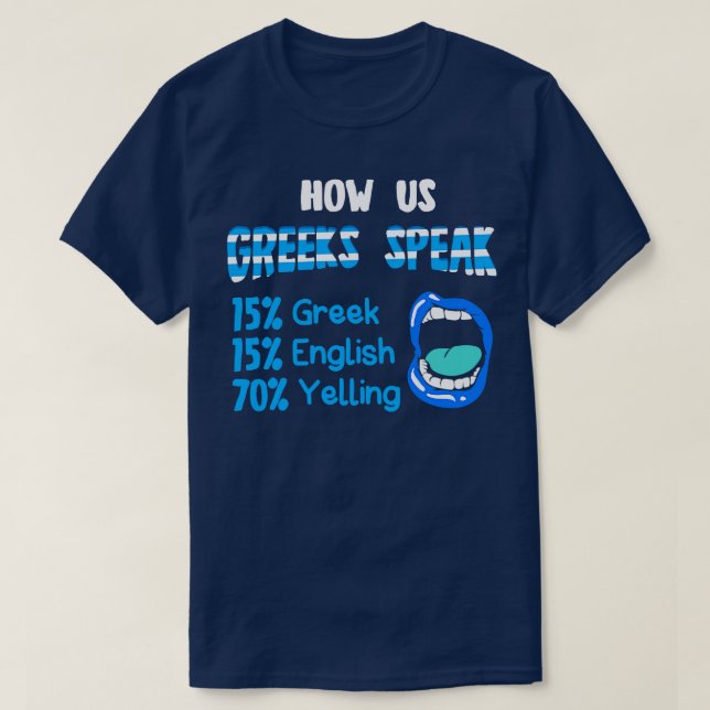 Wie wir Griechen sprechen 15 Griechische 15 Englis T-Shirt (Design vorne)