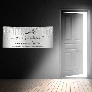 Wiedereröffnung Friseursalon Glitter Silber Glanz Banner