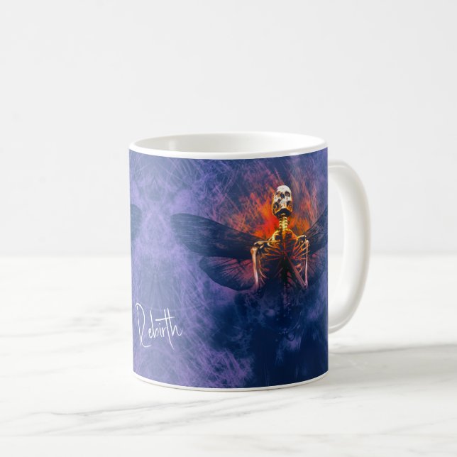 Wiedergeburt. Skelett mit aufsteigenden Flügeln Kaffeetasse (VorderseiteRechts)