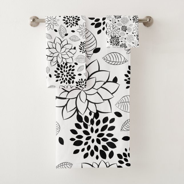 Wiederholen des Schwarzweiss-Blumen-Musters Badhandtuch Set (Insitu)