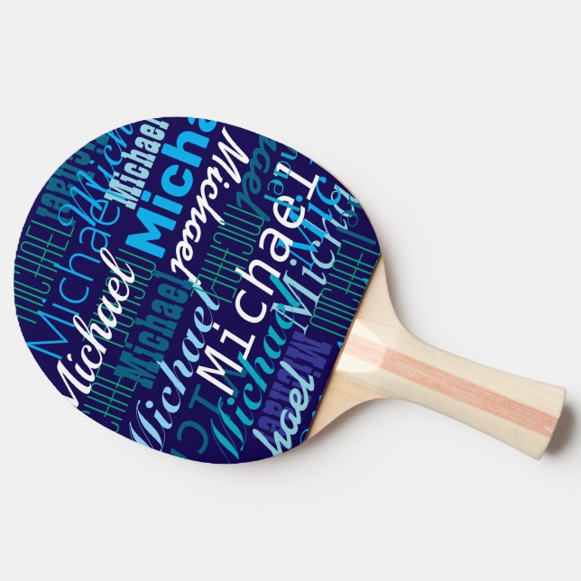Wiederholen Sie den Namen Ihres Kindes Cool blau Tischtennis Schläger (Seitenansicht)