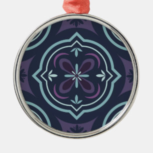 Wiederholendes blaues botanisches Blumendesign Ornament Aus Metall
