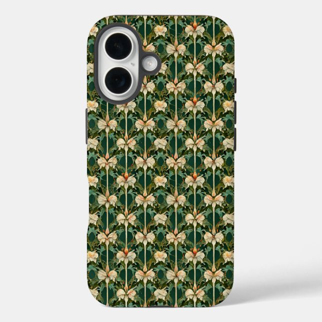 Wiederholte botanische Muster iPhone 16 Hülle (Rückseite)