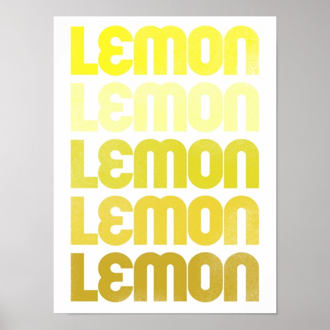 Wiederholte Gelbe Lemon Typografie Küche Kunst Poster (Vorne)