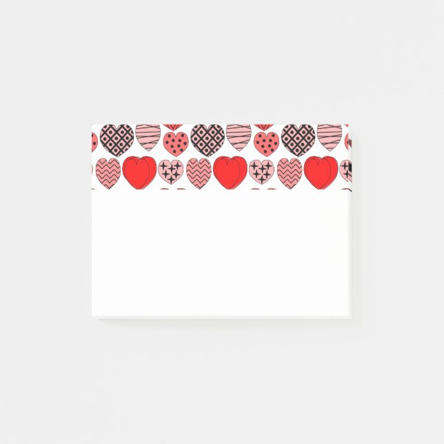 Wiederholte Herzen Post-it Klebezettel (Vorderseite)