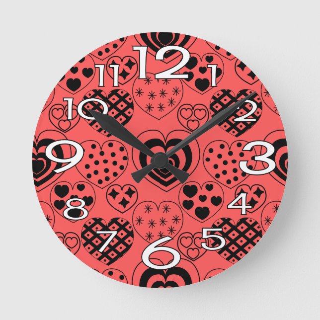 Wiederholte Herzen Runde Wanduhr (Vorderseite)