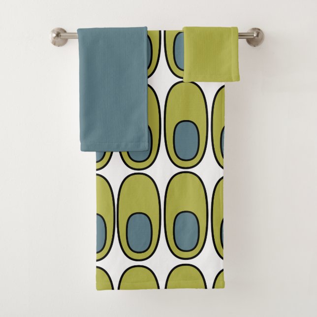 Wiederholte Olive Green und Grauovale Badehandtuch Badhandtuch Set (Insitu)