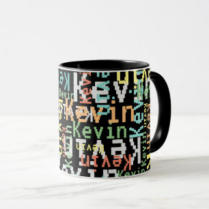 Wiederholte Pixel - Farbnamen überall in schwarz Tasse