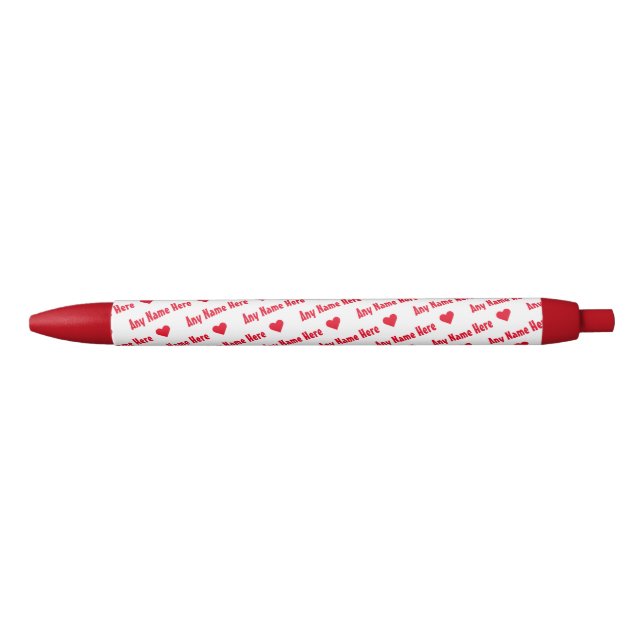 Wiederholte Red Hearts & Names Spaß Girly Writing Kugelschreiber (Vorderseite)