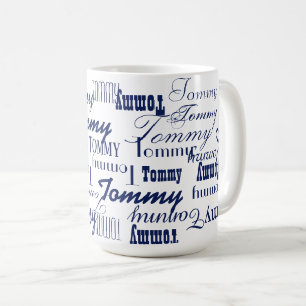 Wiederholter Blauer Name überall in Weiß Kaffeetasse