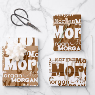 Wiederholter Name Braun Beige Weiß Moderne neutral Geschenkpapier Set