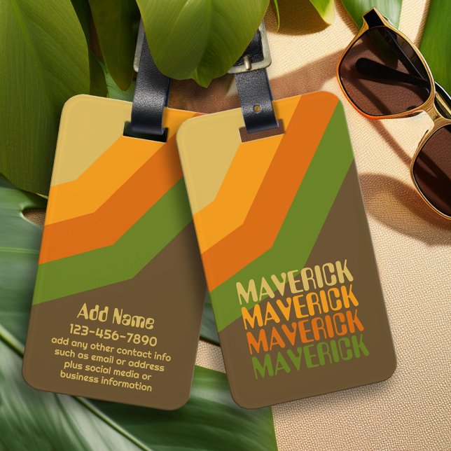 Wiederholter Name für das Retro Stripe Muster in e Gepäckanhänger (Custom Luggage Tag - Personalized Bag Tag)