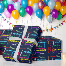 Wiederholter NAME Happy Birthday Geschenkpapier