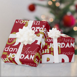 Wiederholter Name Muster Red Gold White Weihnachte Geschenkpapier