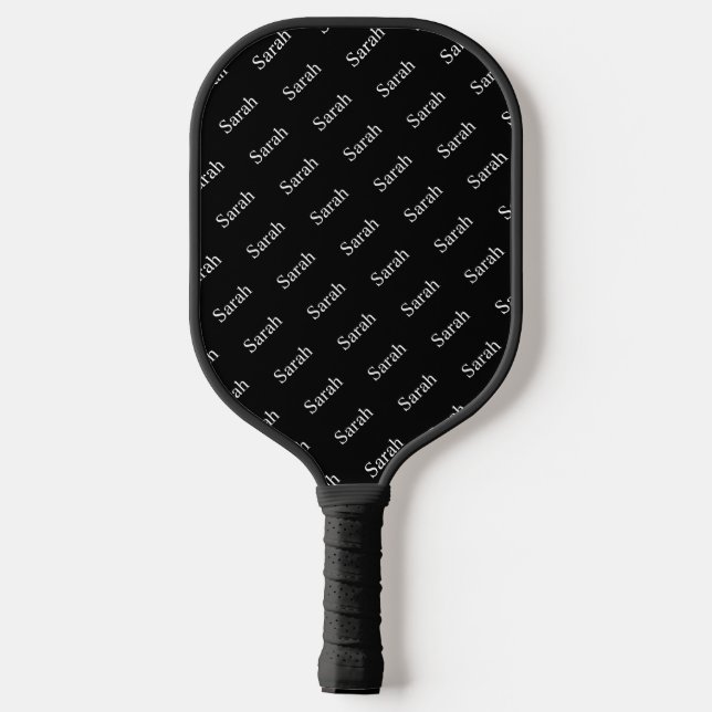 Wiederholter Name oder Word-Muster Schwarz/Weiß Pickleball Schläger (Rückseite)