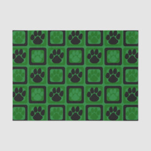 Wiederholter Pawprint in Grün und Schwarz Seidenpapier