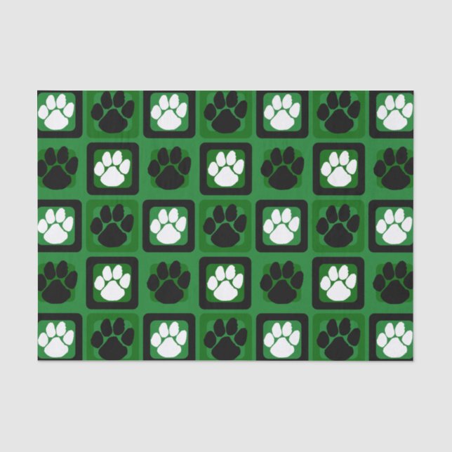 Wiederholter Pawprint in Grün, Weiß und Schwarz Seidenpapier (Vorderseite)