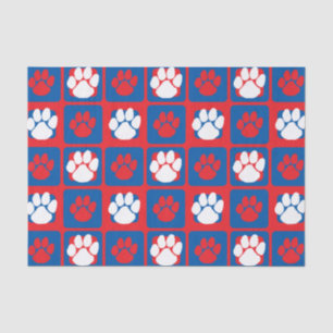 Wiederholter Pawprint in Rot, Weiß und Blau Seidenpapier