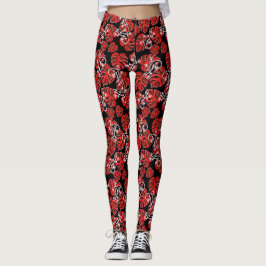 Wiederholtes Muster aus Salamander und rotem Leaf Leggings